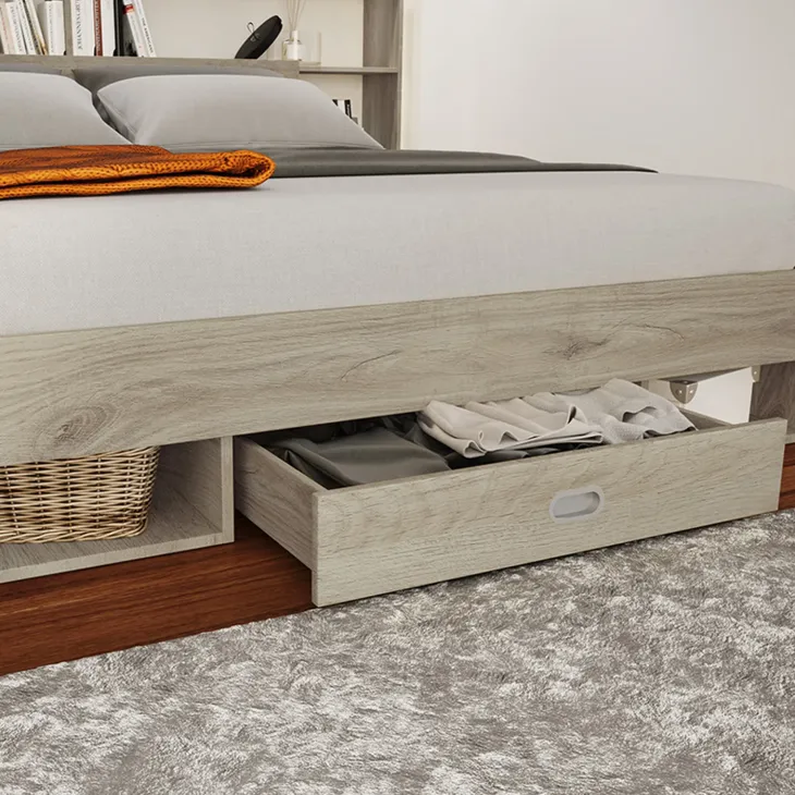 Letto 140x200cm alla francese con cassettoni e libreria rovere sonoma Danubio