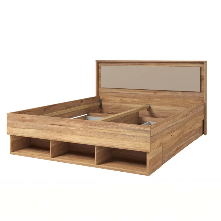 Letto 140x200cm alla francese con cassettoni rovere tortora Lise