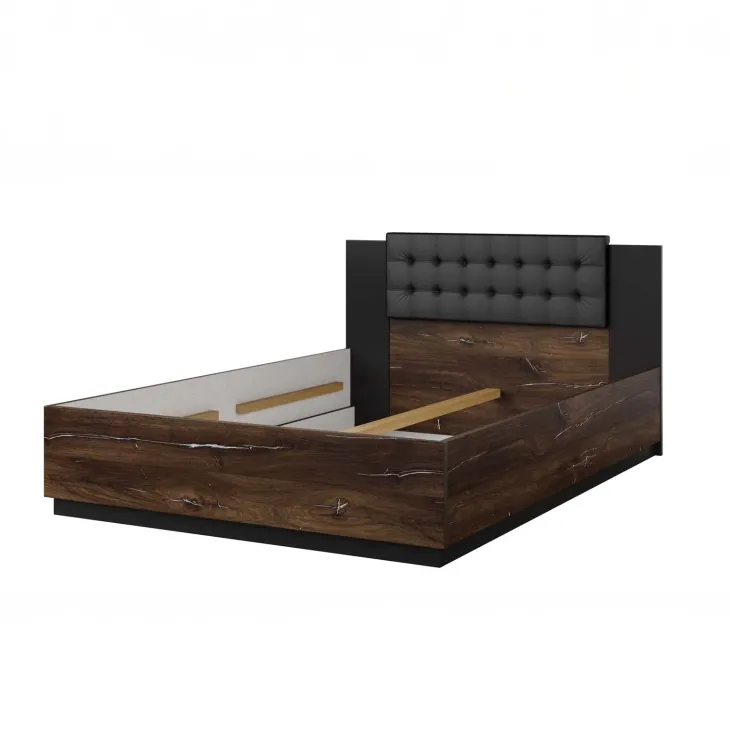 Letto 140x200cm alla francese rovere scuro nero Vulcano
