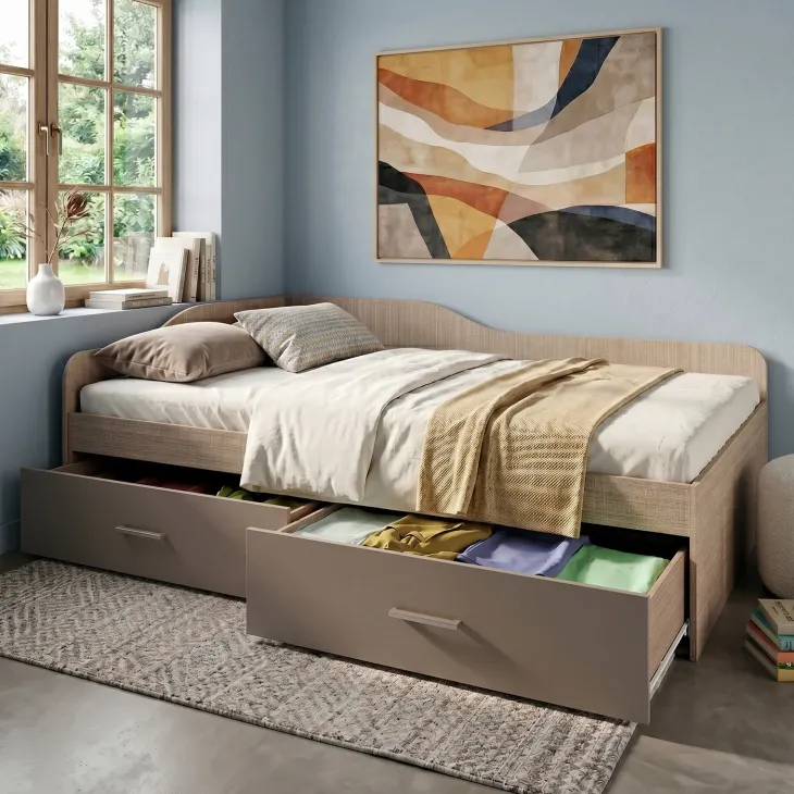 Letto 120x190cm con cassettoni rovere scuro marrone Beccaria