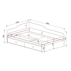 Letto 120x190cm con cassettoni rovere scuro marrone Beccaria