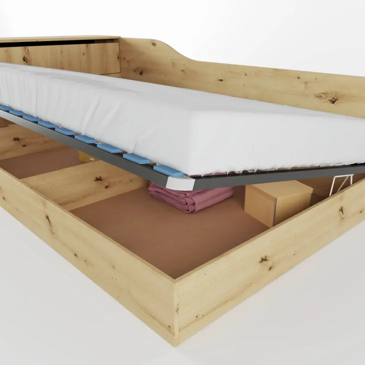 Letto 120x190cm contenitore una piazza e mezza con comò rovere rustico Joel