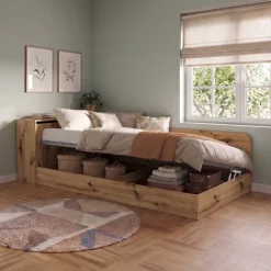 Letto 120x190cm contenitore una piazza e mezza con comò rovere rustico Joel