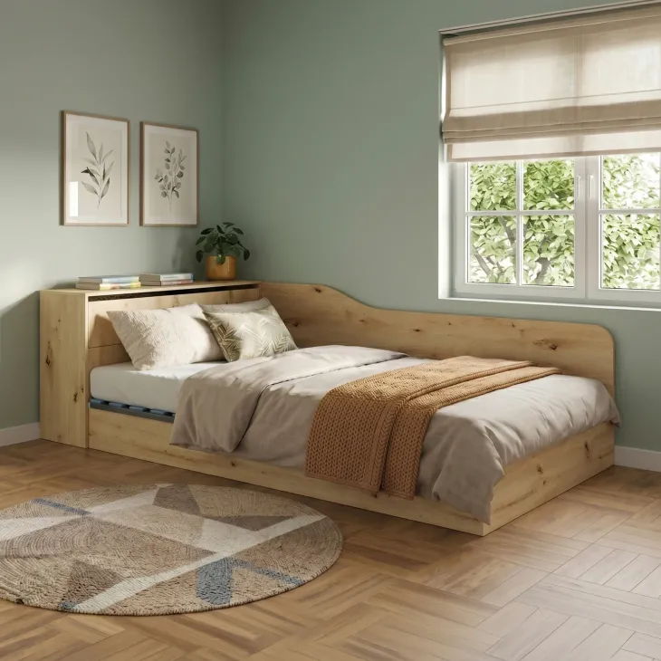 Letto 120x190cm contenitore una piazza e mezza con comò rovere rustico Joel