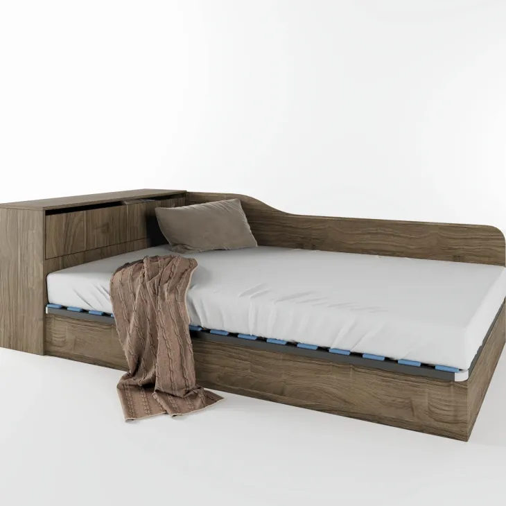 Letto 120x190cm contenitore una piazza e mezza con comò noce Joel