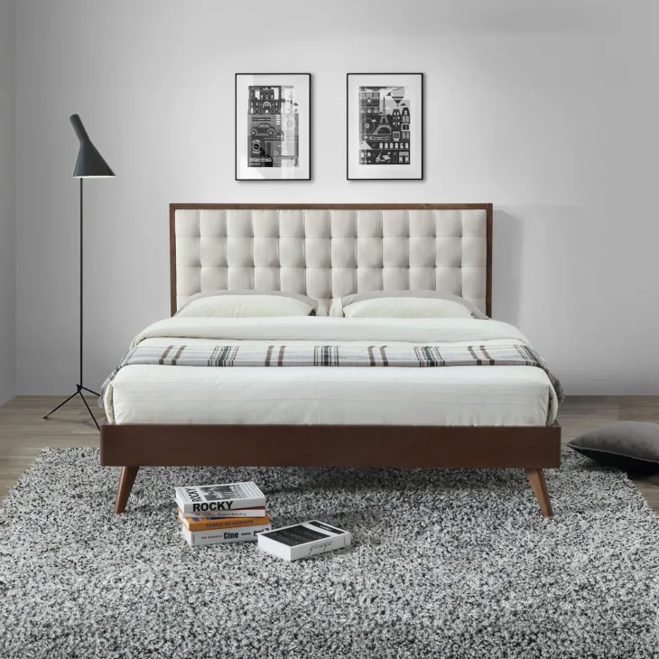 Letto 160x195cm matrimoniale imbottito moderno noce capitonnè Rifon