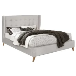Letto 160x200cm matrimoniale imbottito in velluto con rete a doghe beige Resty