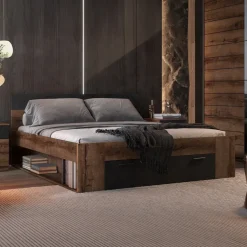 Letto 180x200cm matrimoniale oversize contenitore rovere nero opaco Lisbona Gihome®