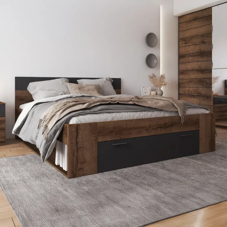 Letto 180x200cm matrimoniale oversize contenitore rovere nero opaco Lisbona Gihome®