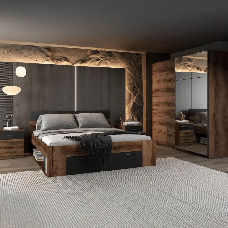 Letto 180x200cm matrimoniale oversize contenitore rovere nero opaco Lisbona Gihome®