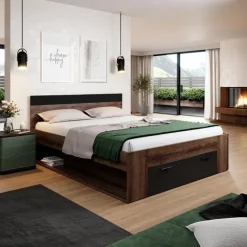 Letto 180x200cm matrimoniale oversize contenitore rovere nero opaco Lisbona Gihome®