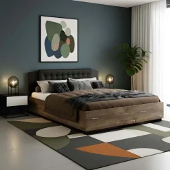 Letto 180x200cm oversize matrimoniale rovere scuro nero Vulcano