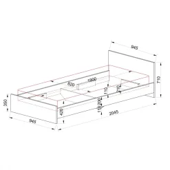 Letto 90x200cm singolo moderno rovere scuro marrone Marco Gihome®
