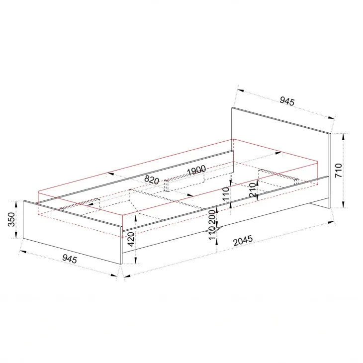 Letto 90x200cm singolo moderno rovere scuro marrone Marco Gihome®