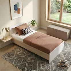 Letto 90x200cm singolo moderno rovere bianco lucido Marco Gihome®
