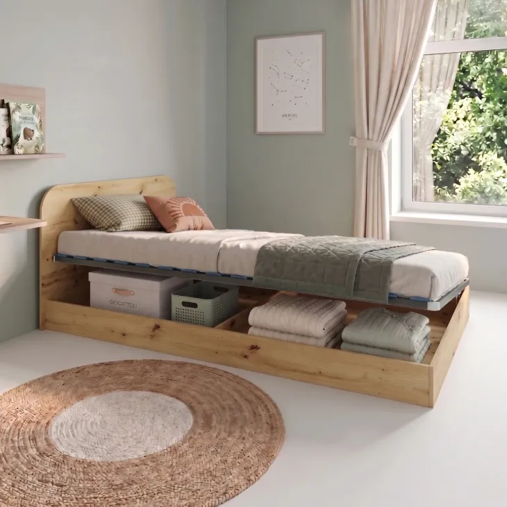 Letto 120x190cm una piazza e mezza contenitore rovere rustico Carducci