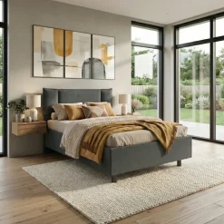 Letto 120x195cm una piazza e mezza con contenitore imbottito antracite Auden