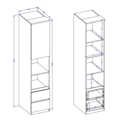 Libreria a colonna 45x215h cm 1 anta 2 ripiani 2 cassetti verde salvia rovere Elvira