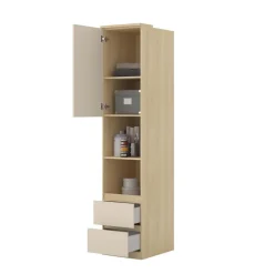 Libreria a colonna 45x215h cm 1 anta 2 ripiani 2 cassetti beige cashmere rovere Elvira