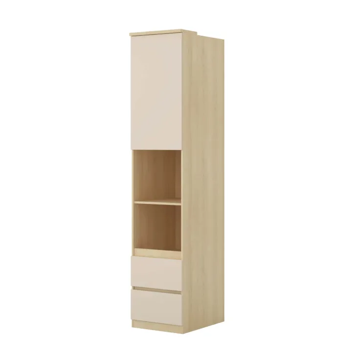 Libreria a colonna 45x215h cm 1 anta 2 ripiani 2 cassetti beige cashmere rovere Elvira