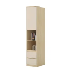 Libreria a colonna 45x215h cm 1 anta 2 ripiani 2 cassetti beige cashmere rovere Elvira