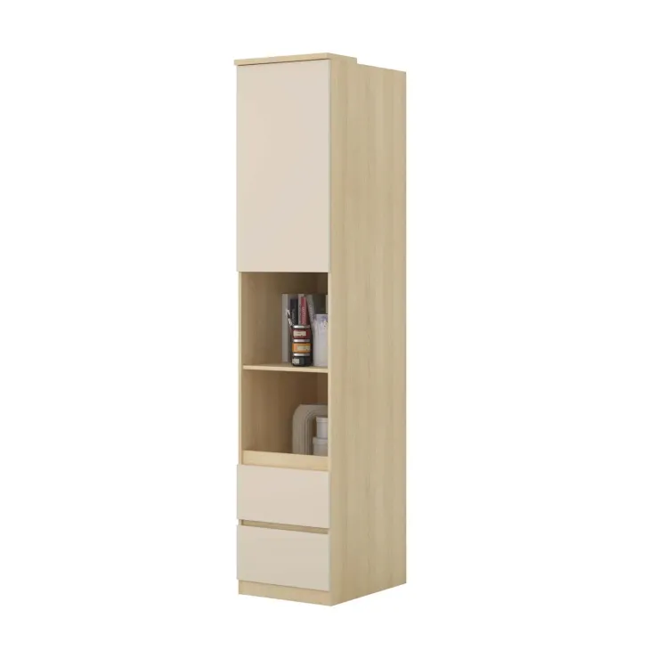 Libreria a colonna 45x215h cm 1 anta 2 ripiani 2 cassetti beige cashmere rovere Elvira