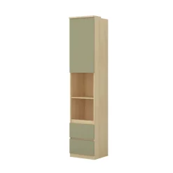 Libreria a colonna 45x215h cm 1 anta 2 vani a vista 2 cassetti verde salvia rovere Elvira