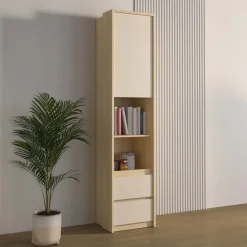 Libreria a colonna 45x215h cm 1 anta 2 vani a vista 2 cassetti beige cashmere rovere Elvira