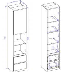 Libreria a colonna 45x215h cm 1 anta 2 vani a vista 2 cassetti beige cashmere rovere Elvira