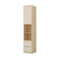 Libreria a colonna 45x215h cm 1 anta 2 vani a vista 2 cassetti beige cashmere rovere Elvira