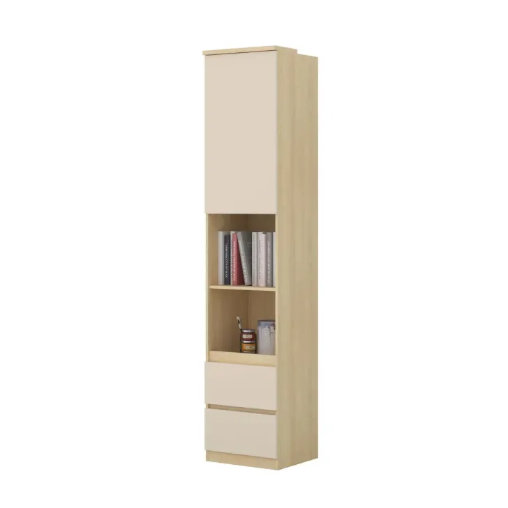 Libreria a colonna 45x215h cm 1 anta 2 vani a vista 2 cassetti beige cashmere rovere Elvira