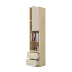 Libreria a colonna 45x215h cm 1 anta 2 vani a vista 2 cassetti beige cashmere rovere Elvira