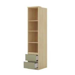 Libreria a colonna 45x215h cm 4 ripiani 2 cassetti verde salvia rovere Elvira
