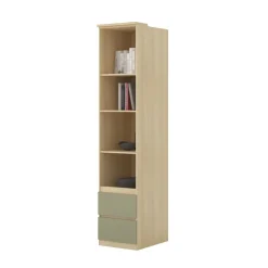 Libreria a colonna 45x215h cm 4 ripiani 2 cassetti verde salvia rovere Elvira