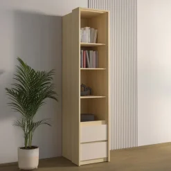 Libreria a colonna 45x215h cm 4 ripiani 2 cassetti beige cashmere rovere Elvira