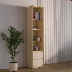 Libreria a colonna 45x215h cm 4 vani a vista 2 cassetti beige cashmere rovere Elvira