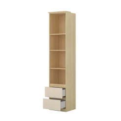 Libreria a colonna 45x215h cm 4 vani a vista 2 cassetti beige cashmere rovere Elvira
