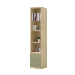 Libreria a colonna 45x215h cm 4 vani a vista 2 cassetti verde salvia rovere Elvira