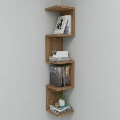 Libreria angolare mensola da parete 22x111h cm con ripiani rovere rustico Reale