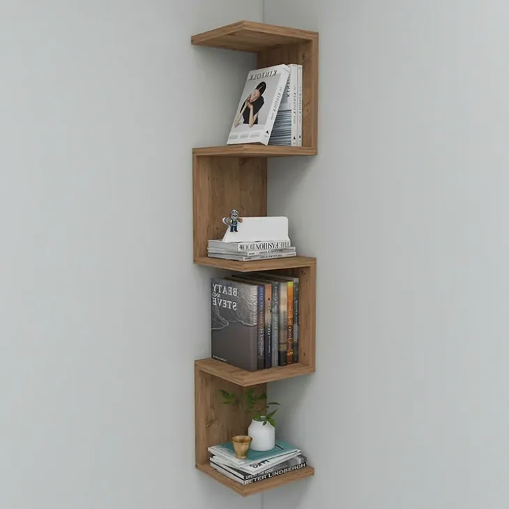 Libreria angolare mensola da parete 22x111h cm con ripiani rovere rustico Reale