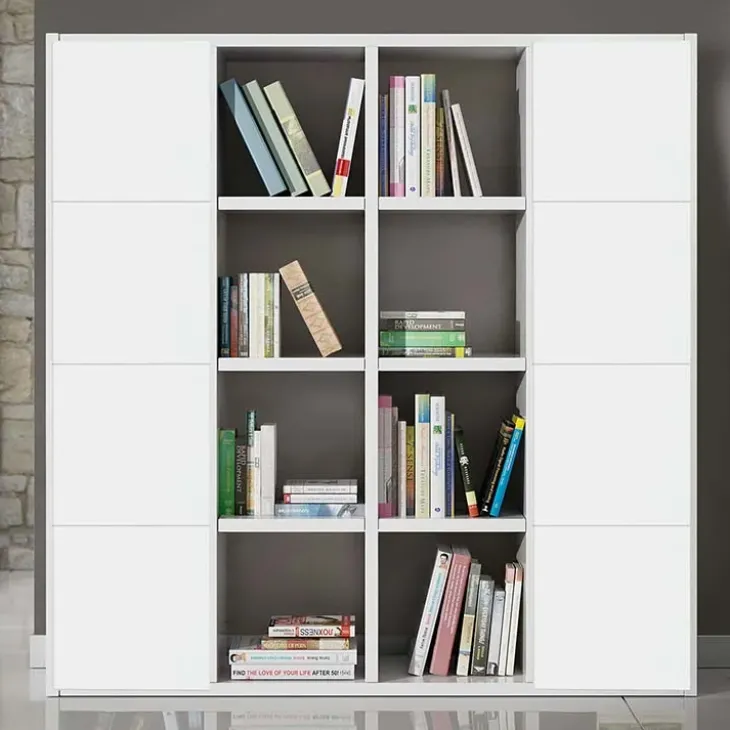 Libreria componibile 175x175h cm moderna bianco frassinato Kubic 07