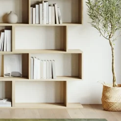 Libreria da parete 240x192h cm moderna soggiorno rovere chiaro Amira 3