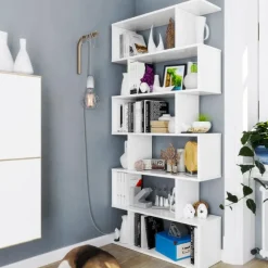 Libreria da parete 320x192h cm moderna soggiorno bianco opaco Amira