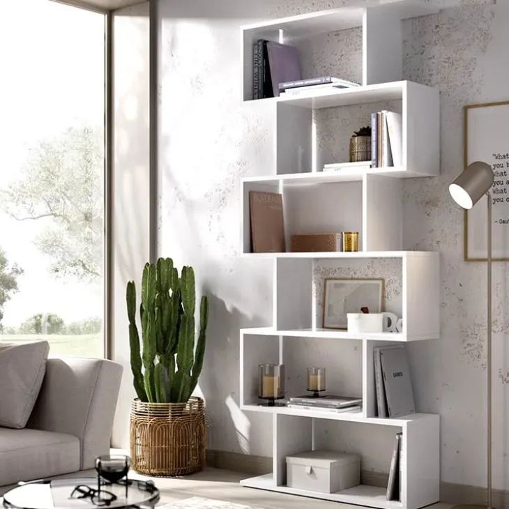 Libreria da parete 320x192h cm moderna soggiorno bianco opaco Amira