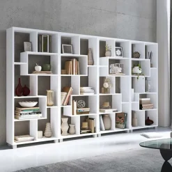 Libreria da parete 274x161h cm moderna soggiorno bianco frassinato Eliza