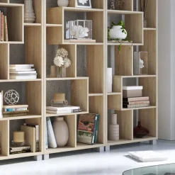 Libreria da parete 274x161h cm moderna soggiorno rovere Eliza