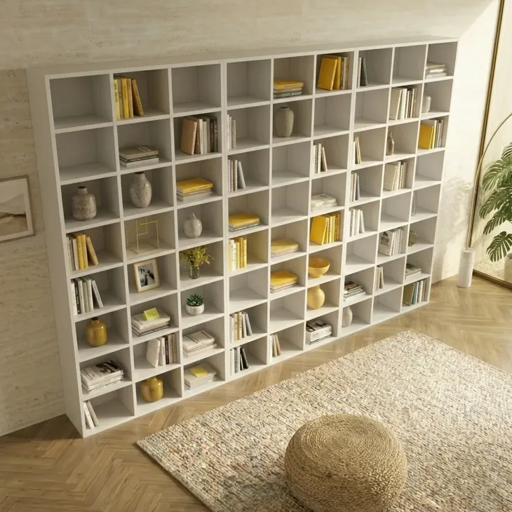 Libreria da parete 305x178h cm moderna soggiorno bianco Macondo 3
