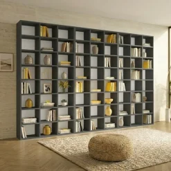 Libreria da parete 305x178h cm moderna soggiorno antracite Macondo 3