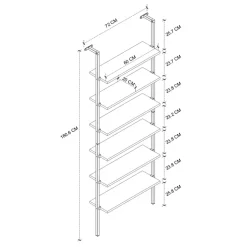 Libreria da parete 72x181h cm 6 ripiani industrial antracite metallo nero Biak