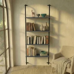 Libreria da parete 76x151h cm 4 ripiani industrial antracite metallo nero Bering